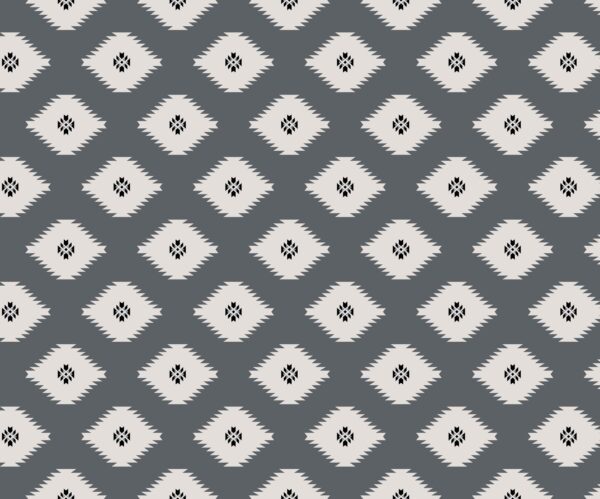Geometric floral repeat pattern arranged in a precise diamond grid