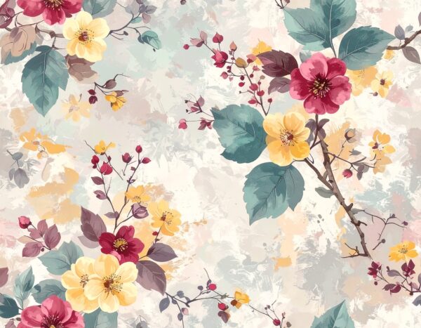 Distressed Yellow & Wine Floral