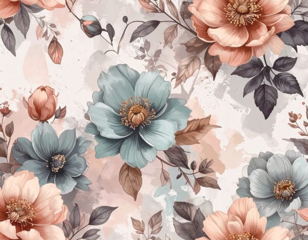 Vintage Muted Teal & Peach Floral