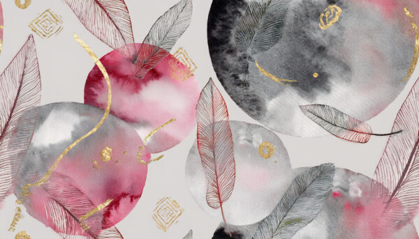 Crimson Orb & Gilded Feather Drift