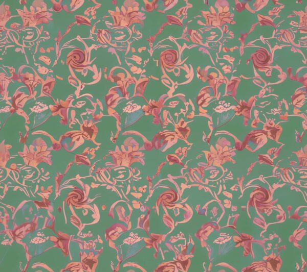 Verdant Moss & Coral Scroll