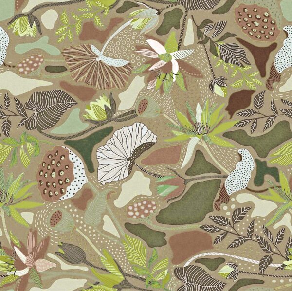 Mossed Olive Lotus & Seed Pod Collage