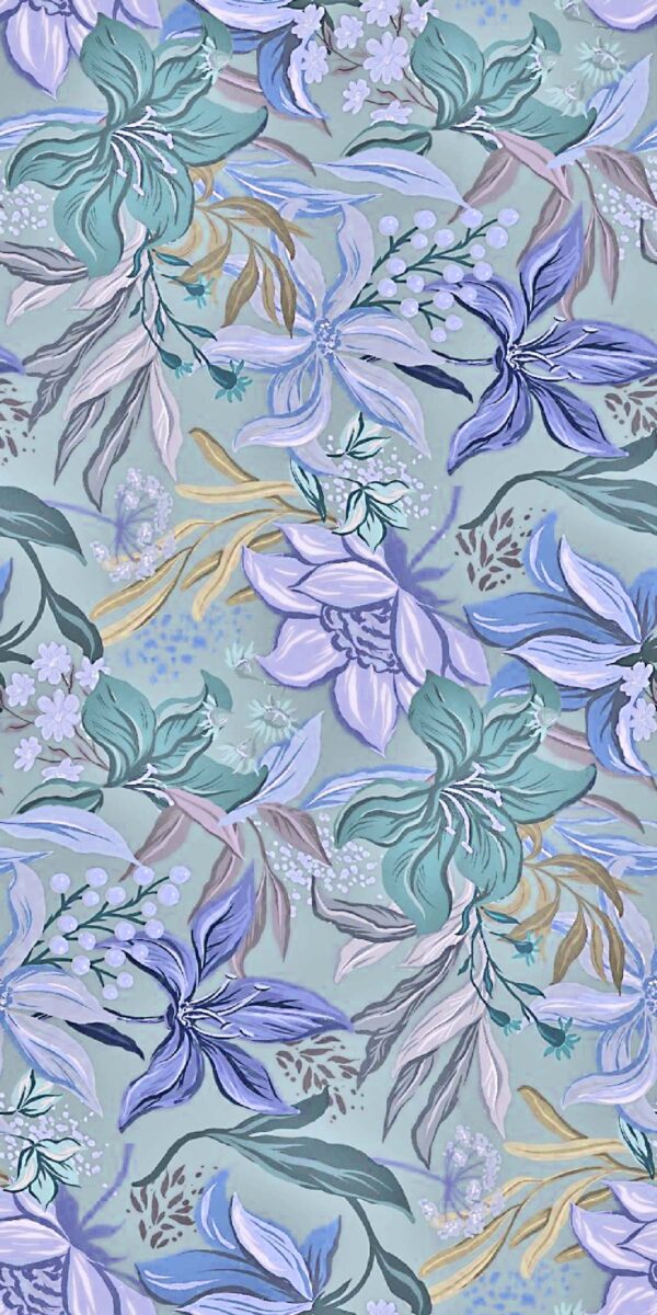 Icy Teal & Lavender Botanical Drift