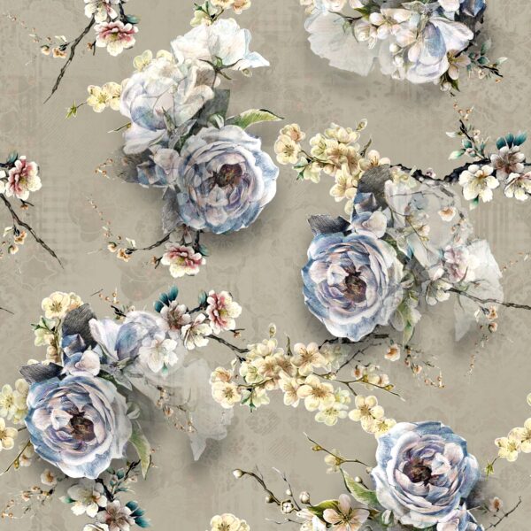 Slate Azure & Parchment Rose Spray