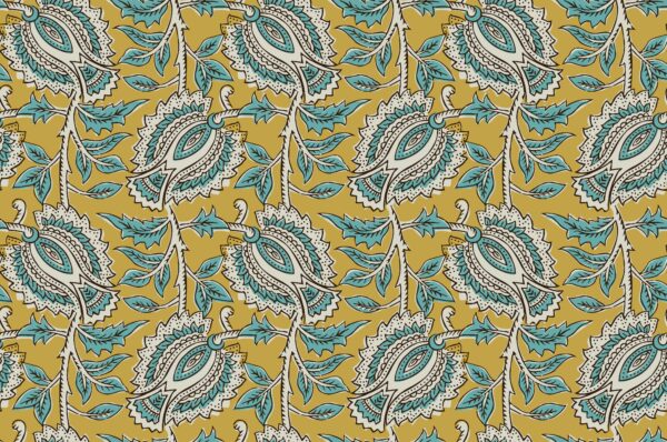 Ochre & Teal Paisley Vine