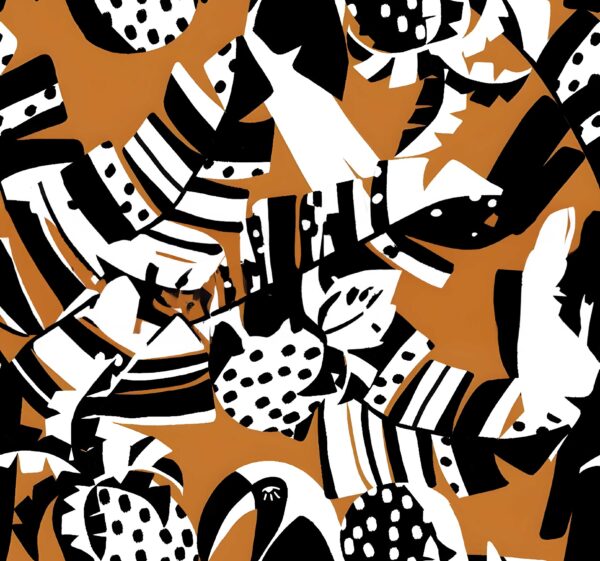 Obsidian & Solar-Ochre Tropical Collage