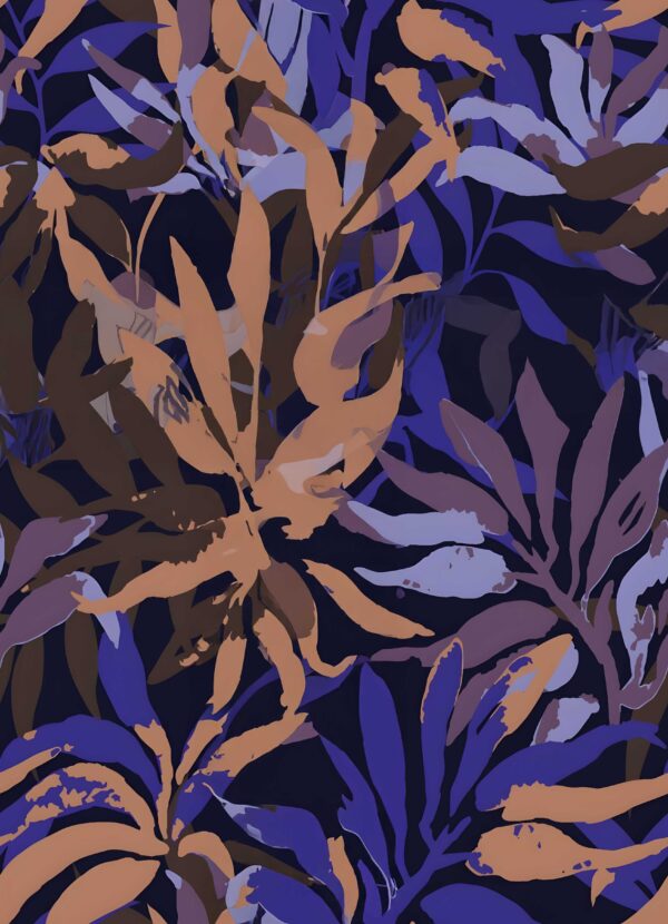 Lapis & Toasted-Amber Botanical Silhouette