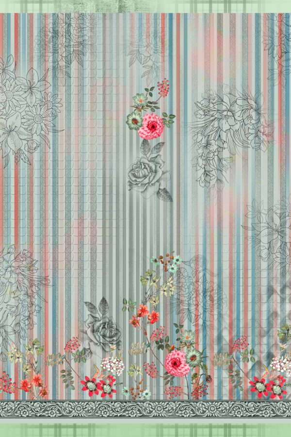 Linear Sage & Crimson Floral Composition- Layer File