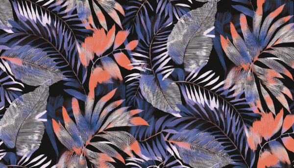 Indigo & Coral Palm Drift