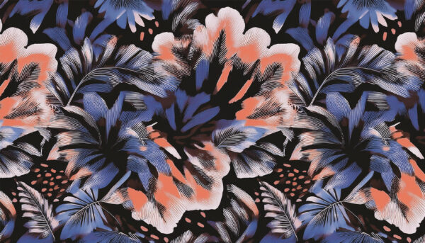 Indigo & Coral Floral Drift