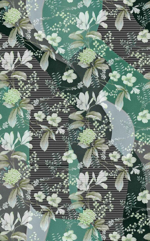 Cool-Mineral Modernist Botanical & Kinetic-Stripe