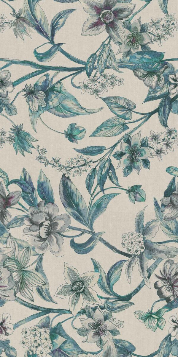 Aquatic-Mineral Linen Illustrative Flora