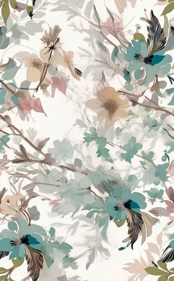 Glacial Teal & Peach Botanical Etching