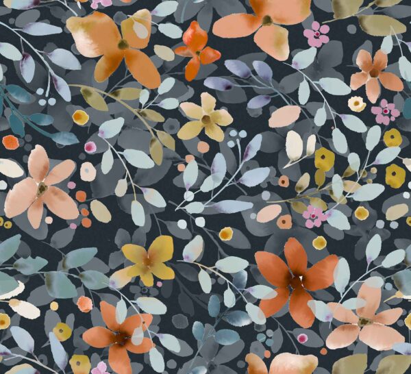 Midnight Amber Watercolor Meadow