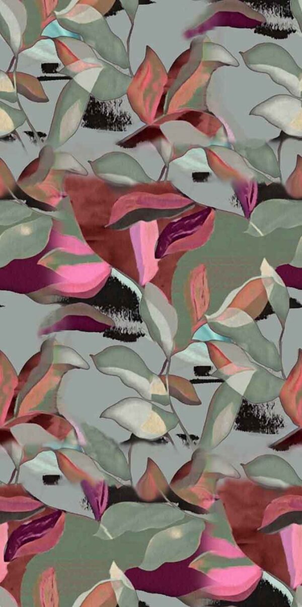 Crimson-Frost Mixed-Media Foliage