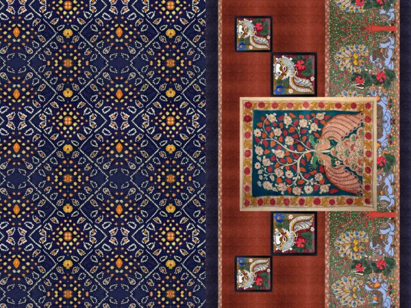 Traditional Bandhani & Kalamkari Mythological Saree- Layer File