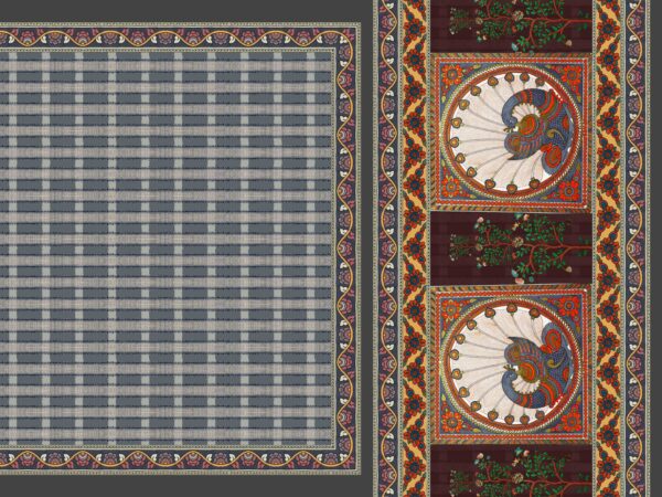 Traditional Ikat-Grid & Madhubani Peacock Saree- Layer File