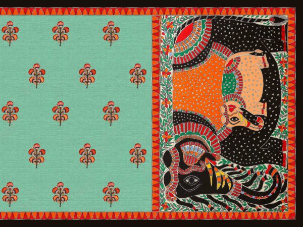 Traditional Madhubani Elephant Narrative & Floral-Buti Saree- Layer File