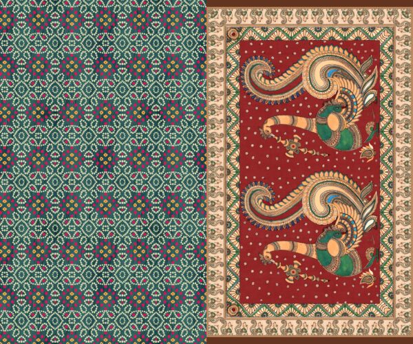 Traditional Bandhani Diamond & Kalamkari Peacock Saree- Layer File