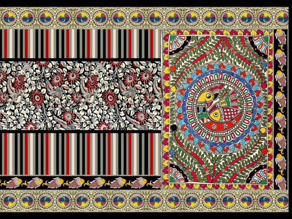 Traditional Madhubani Mandala & Kalamkari Vine Saree- Layer File