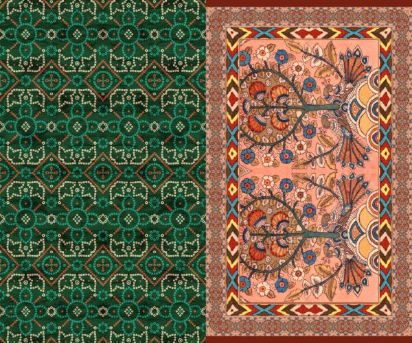 Traditional Bandhani Vine & Kalamkari Tree-of-Life Saree- Layer File