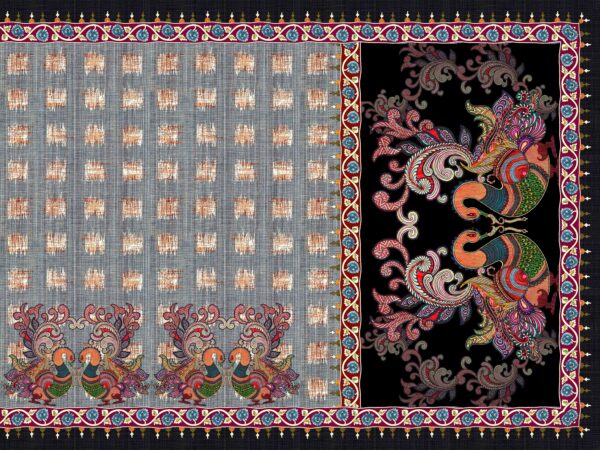 Traditional Ikat-Grid & Mirrored Peacock Saree- Layer File