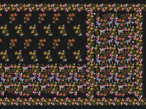 Traditional Hummingbird Narrative & Floral-Sprig Saree- Layer File