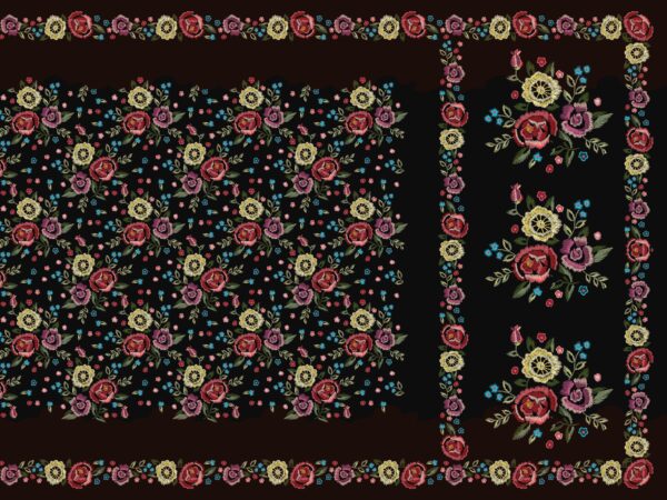 Traditional Rose Bouquet Embroidery Saree- Layer File