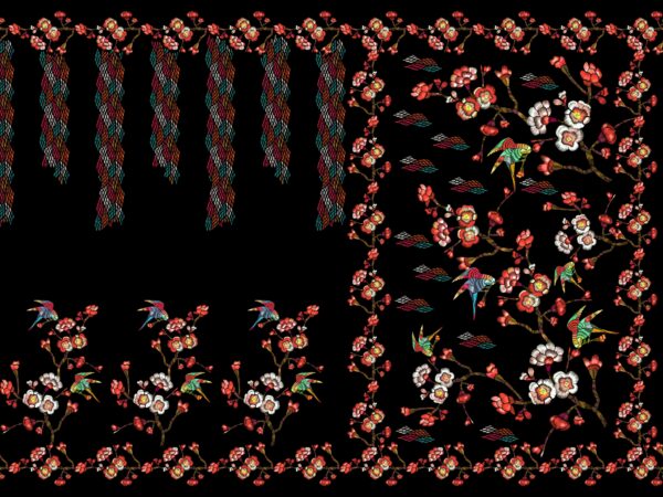 Traditional Chinoiserie Avian & Braided-Lattice Saree- Layer File