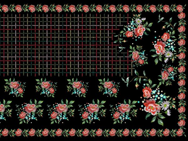 Traditional Floral-Bouquet & Rainbow-Grid Saree- Layer File