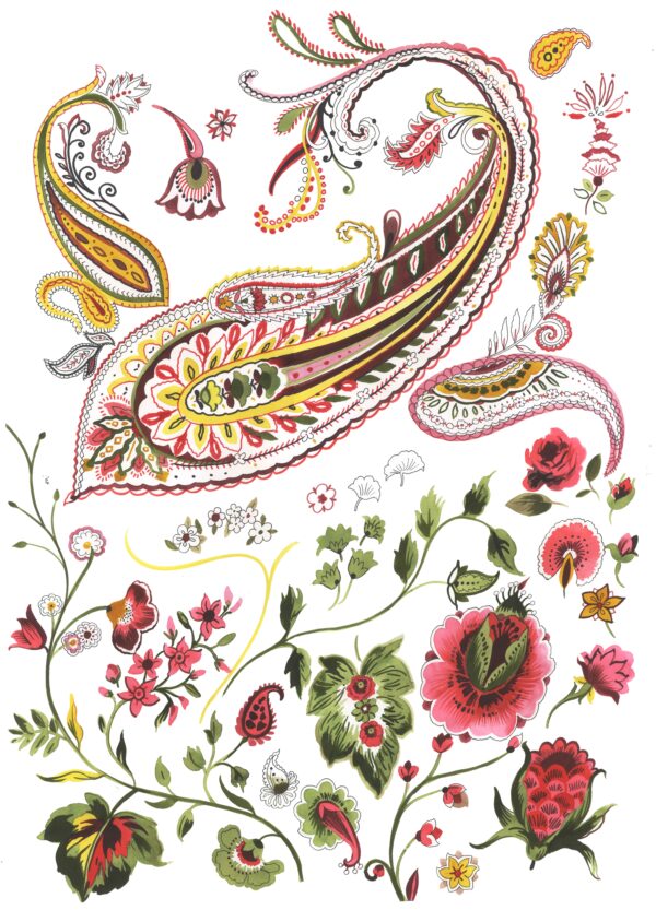 Crimson-Filigree Paisley & Bloom