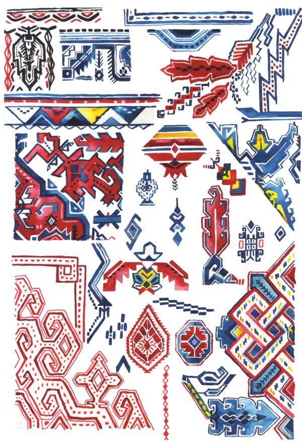 Crimson-Cobalt Geometric Motif