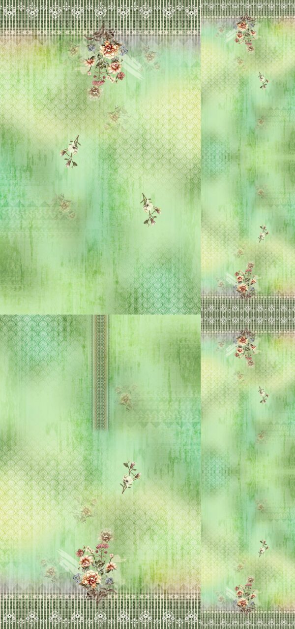 Glacial-Moss & Solar-Peach Damask