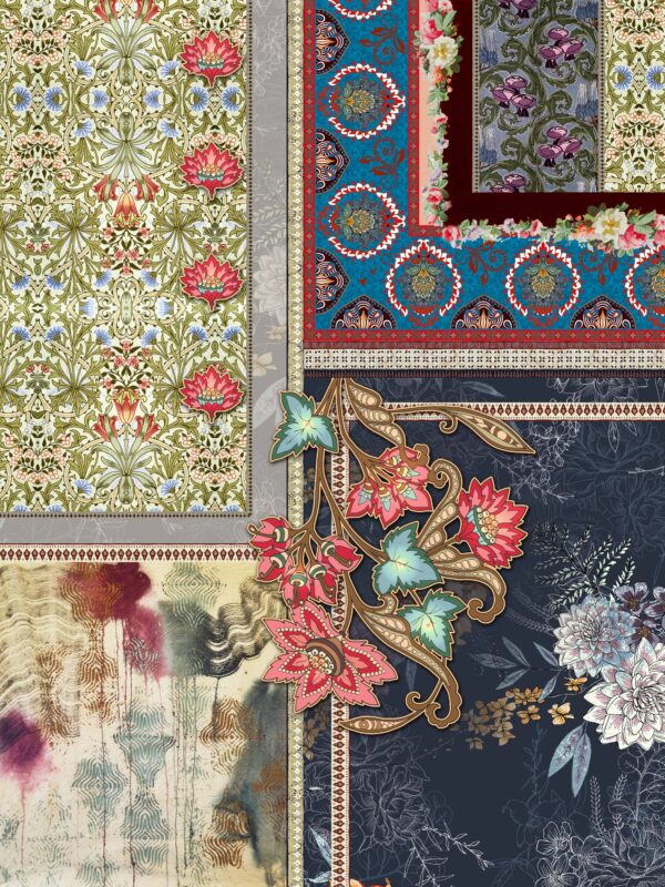 Lapis-Obsidian & Crimson-Lotus Collage Fragment