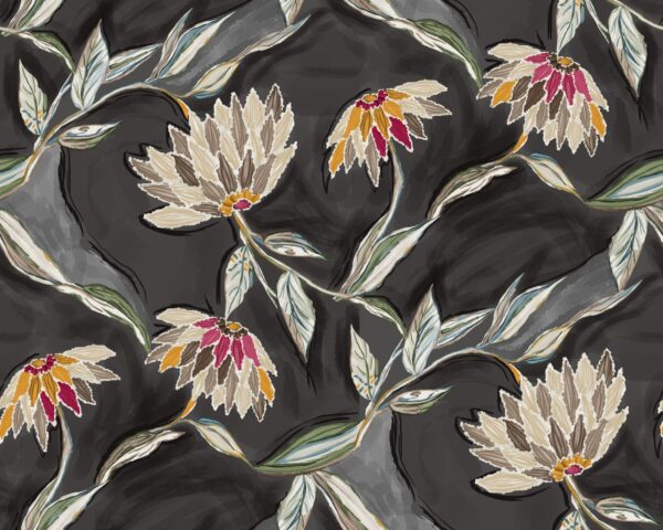 Obsidian-Charcoal & Solar-Fuchsia Botanical