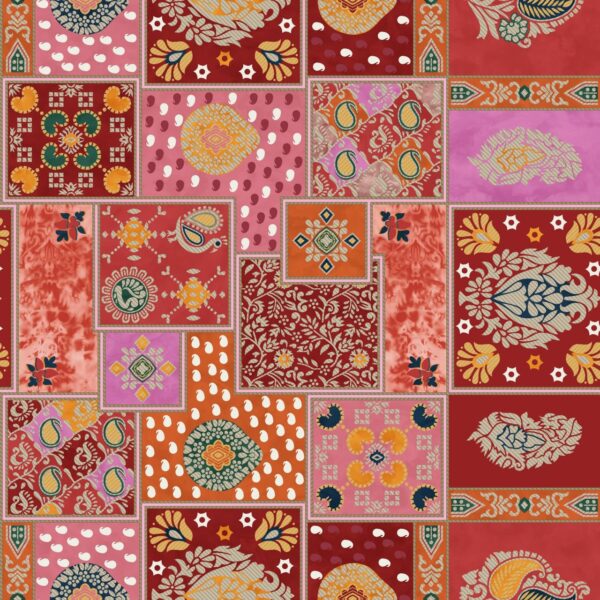 Crimson-Saffron & Heritage-Bandhani Patchwork