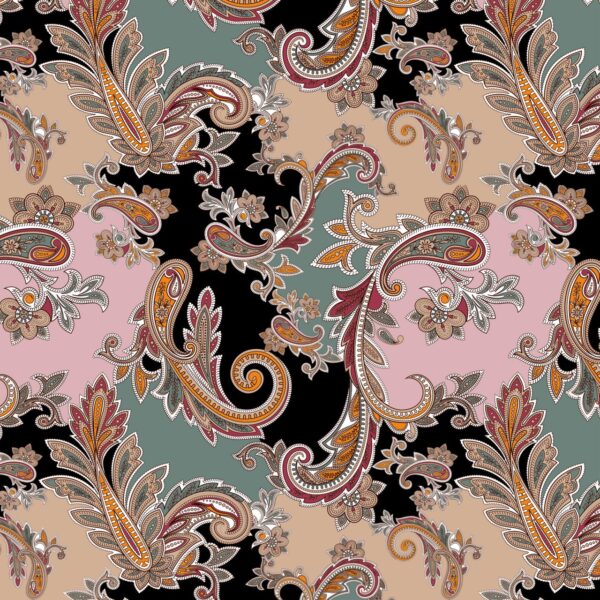 Obsidian-Black & Solar-Coral Biaxial Paisley