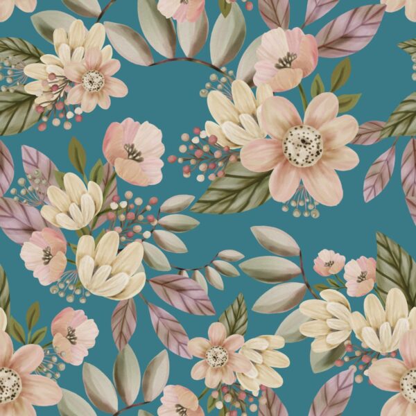 Ocean-Teal & Soft-Blush Botanical
