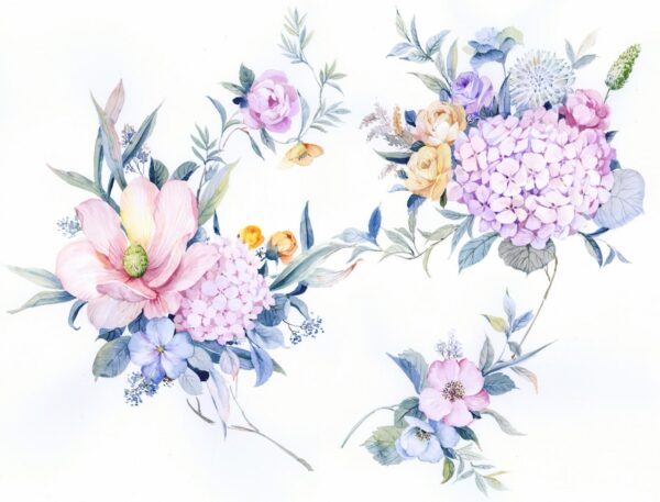 Pastel-Orchard & Glacial-Azure Hydrangea Landscape
