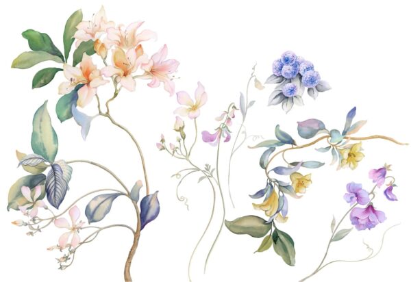 Solar-Apricot & Glacial-Periwinkle Botanical Landscape