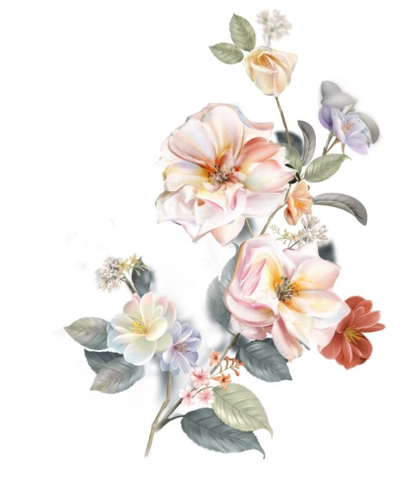 Warm-Alabaster & Terracotta-Rose Sinuous Botanical