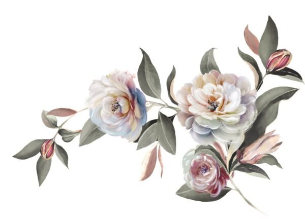Warm-Alabaster & Mineral-Azure Sinuous Botanical Garland