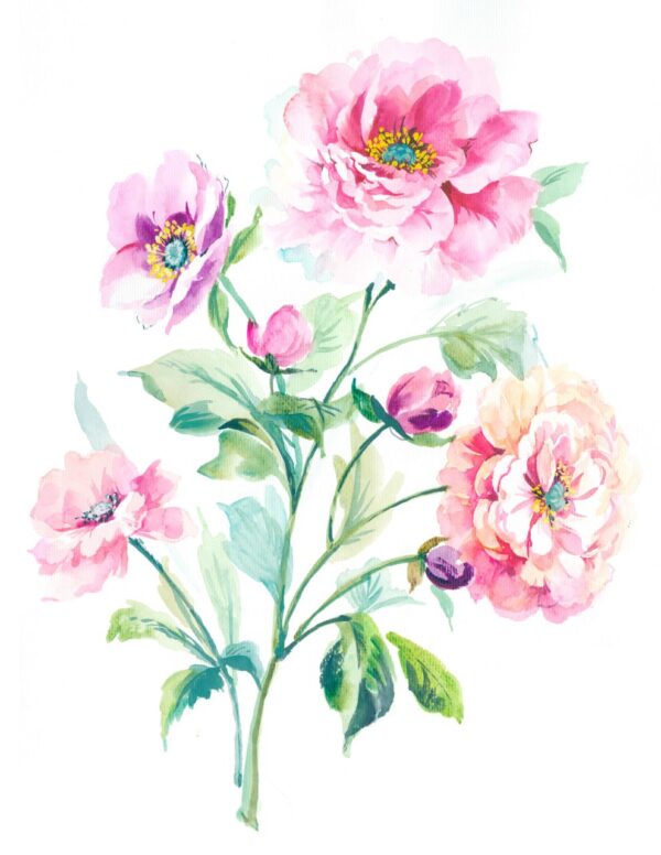 Solar-Saffron & Madder-Rose Peony Branch
