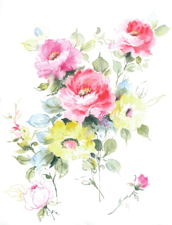 Solar-Saffron & Madder-Rose Peony Branch