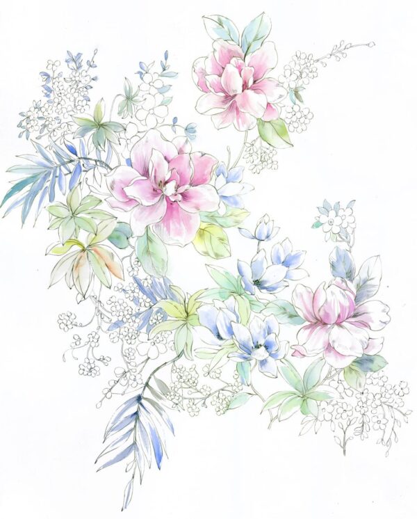 Madder-Pink & Frosted-Cerulean Meadow Landscape