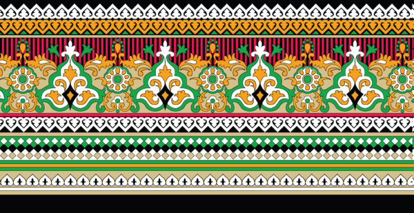 Obsidian-Black & Solar-Amber Mughal Architectural Frieze