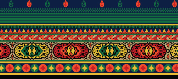 Obsidian-Navy & Solar-Magenta Arabesque Cartouche Frieze
