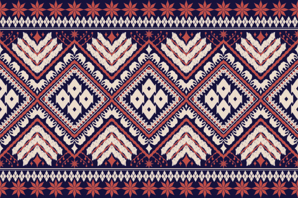 Obsidian-Slate & Terracotta Ikat Elephant Frieze