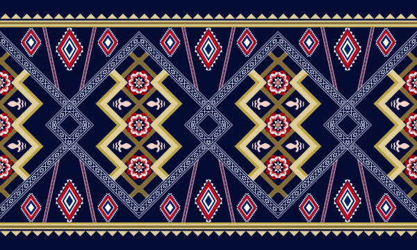 Obsidian-Slate & Antique-Ochre Patola-Ogee Geometric Border