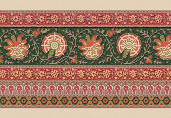 Terracotta-Madder & Forest-Green Safavid Arabesque Frieze